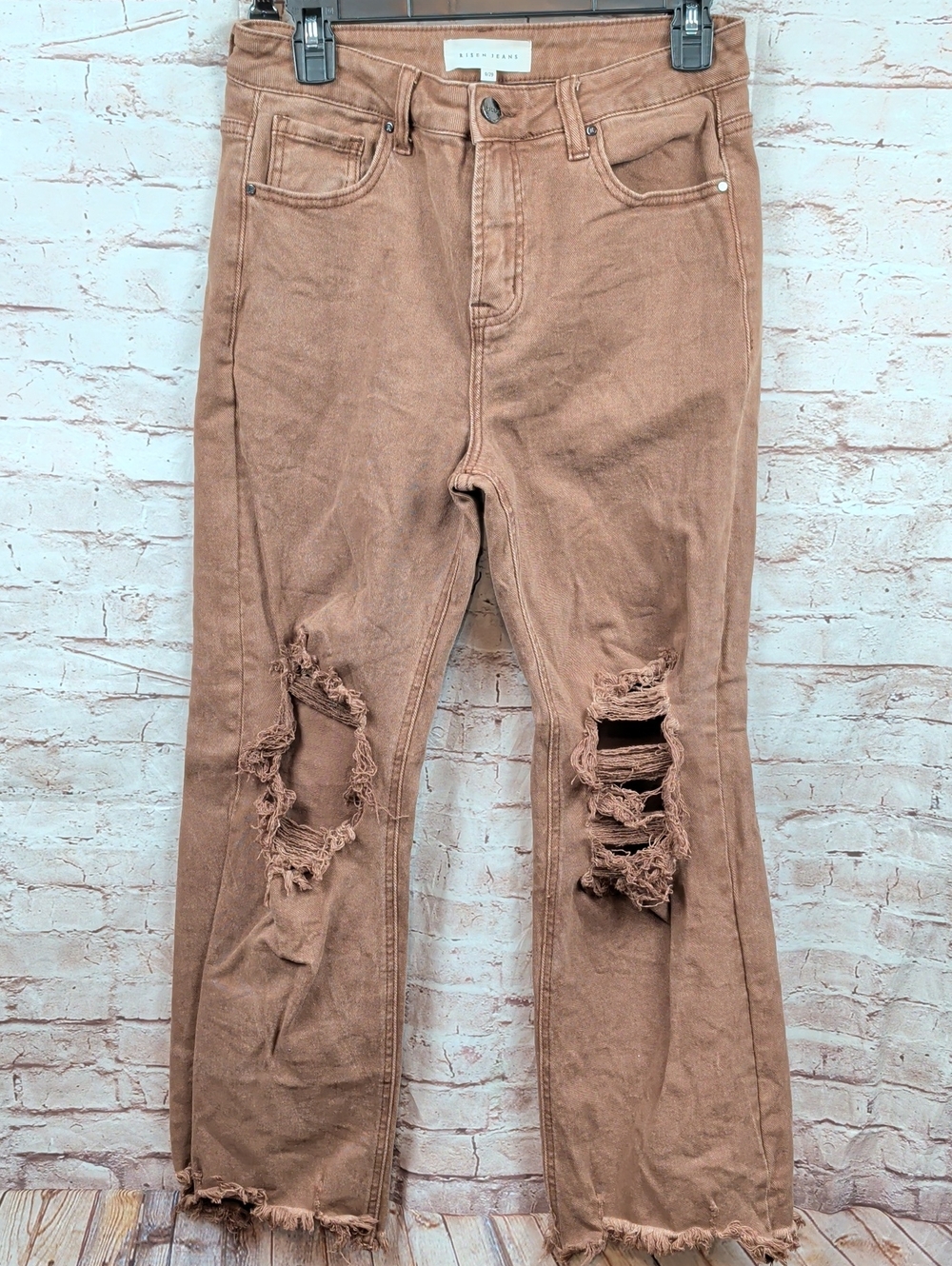 Risen Jeans High-Waist Distressed Brown Ripped Jeans Size 29 Like new